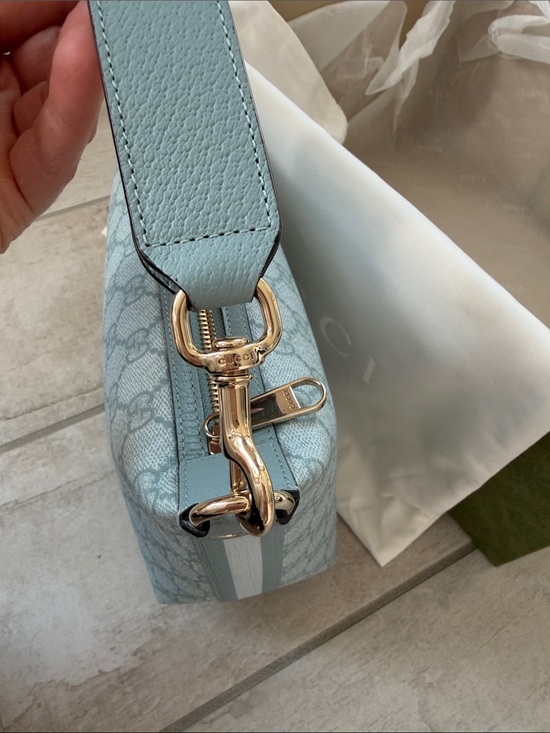 NEW Gucci Light Blue GG Supreme Mini Ophidia Shoulder Bag